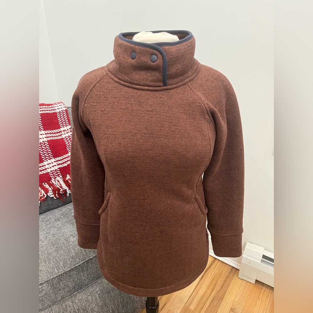 PRANA Long Sweater Cowl Neck Turtleneck Pullover, Brown Umber‎ Sz Women's Small
